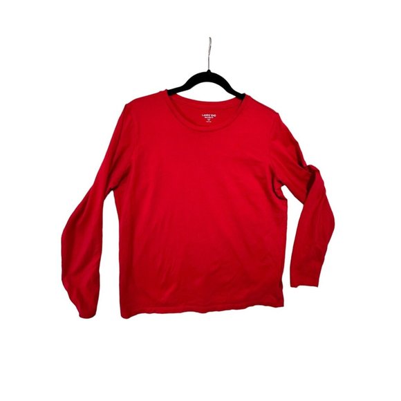 Lands End Womens 3/4 Sleeve Top Medium 10-12 Red Cotton Modal Knit Shaped Fit - Picture 3 of 6